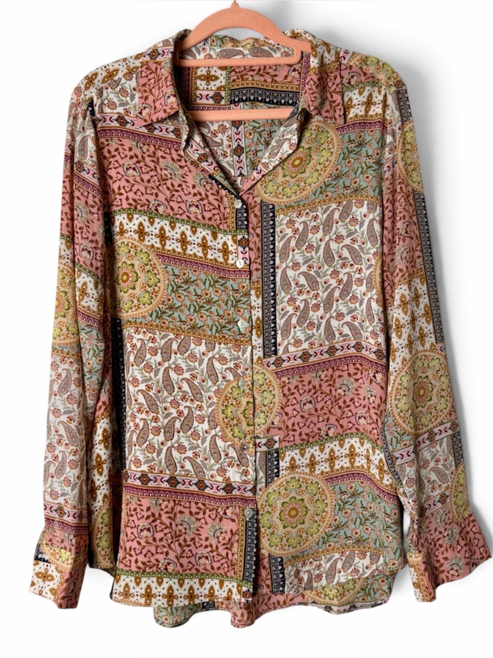 Patchwork Long Sleeve Blouse size Medium